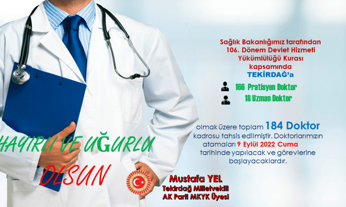 TEKİRDAĞ İÇİN 184 DOKTOR KADROSU